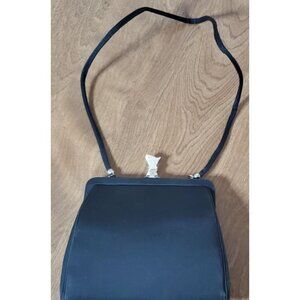 Vintage Black Evening Handbag‎ With Metal Clasp & Shoulder Strap
